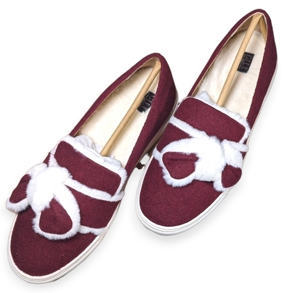 G.I.L.I. Slip-On Flats Maritza Faux Fur & Felt with a Bow - Burgundy NIB NWT - Picture 3 of 7